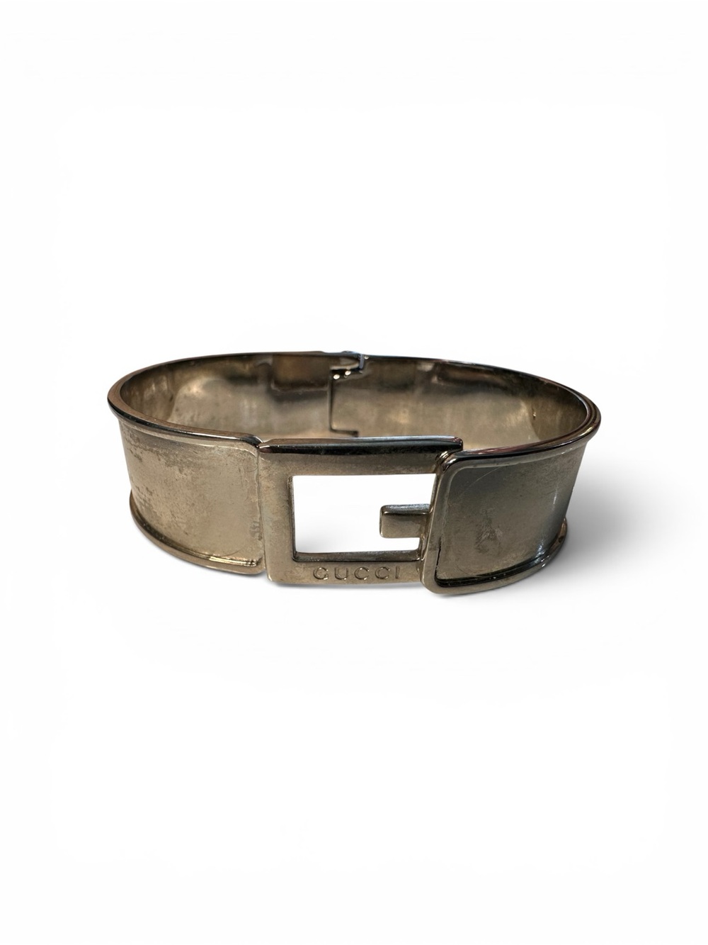 Vintage Gucci G Logo Sterling Silver Bracelet Cuff Italy